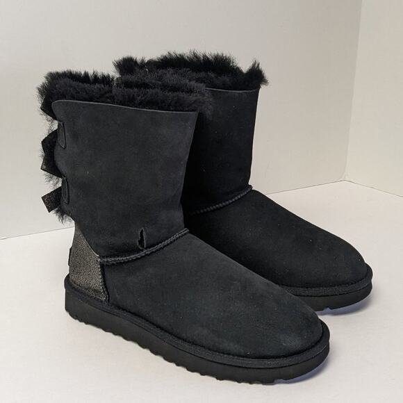 UGG Bailey Bow Glitz Boots Black Suede Women's 7 M
